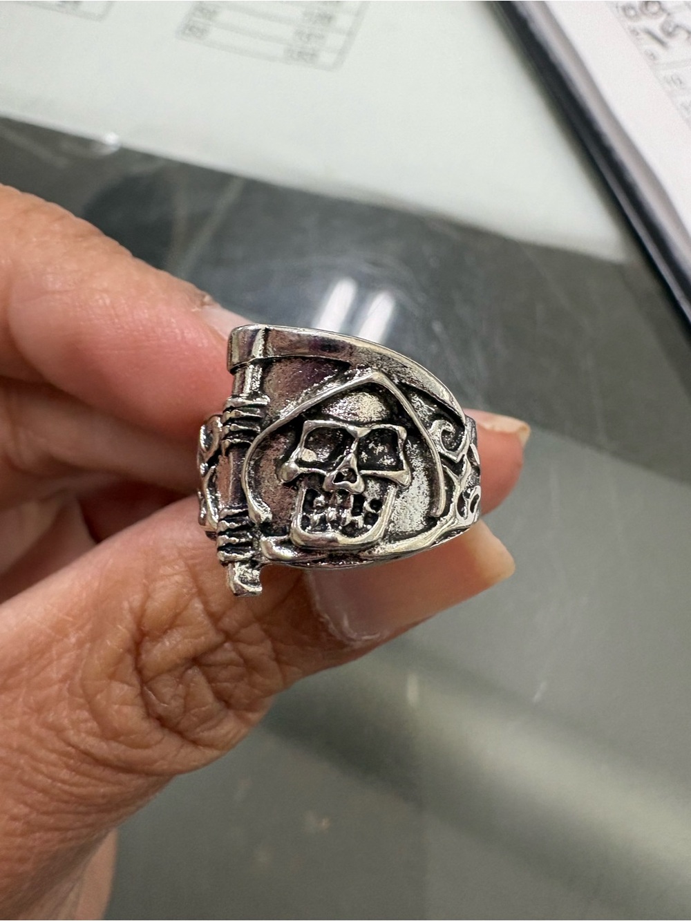 Silver Skull Grim Reaper Ring for Men